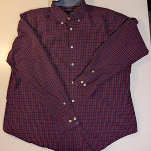 Mason James Mens Large L Blue Red Plaid Performance Stretch Button Down Shirt